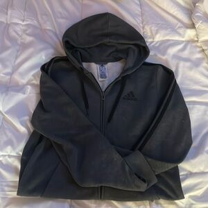ADIDAS Men’s Charcoal Grey Essentials Full Zip Hooded Jacket Size M